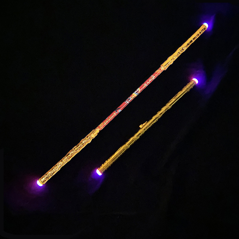 Children's Sun Wukong luminous golden stick telescopic automatic ejection inner rotating light wishful golden stick toy wholesale luminous red hat gun Guan Gong knife pig palladium