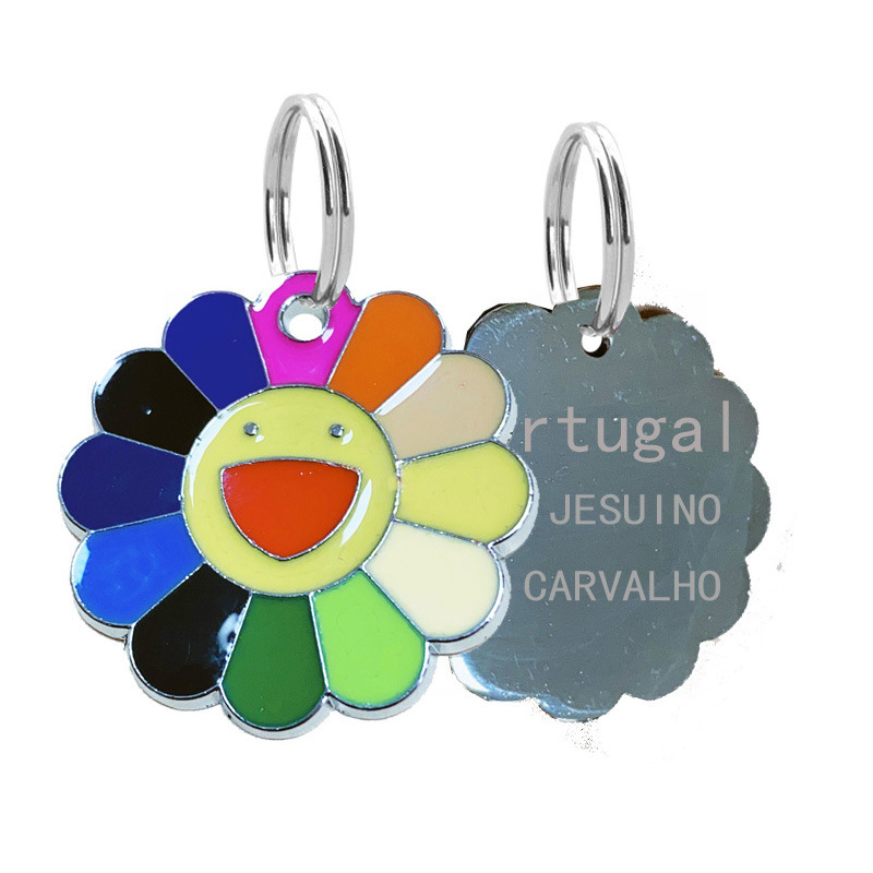 Manufacturer's in-stock pet dog brand, cute cartoon sunflower dog collar, pendant, anti-loss engraved pet accessory Specification image