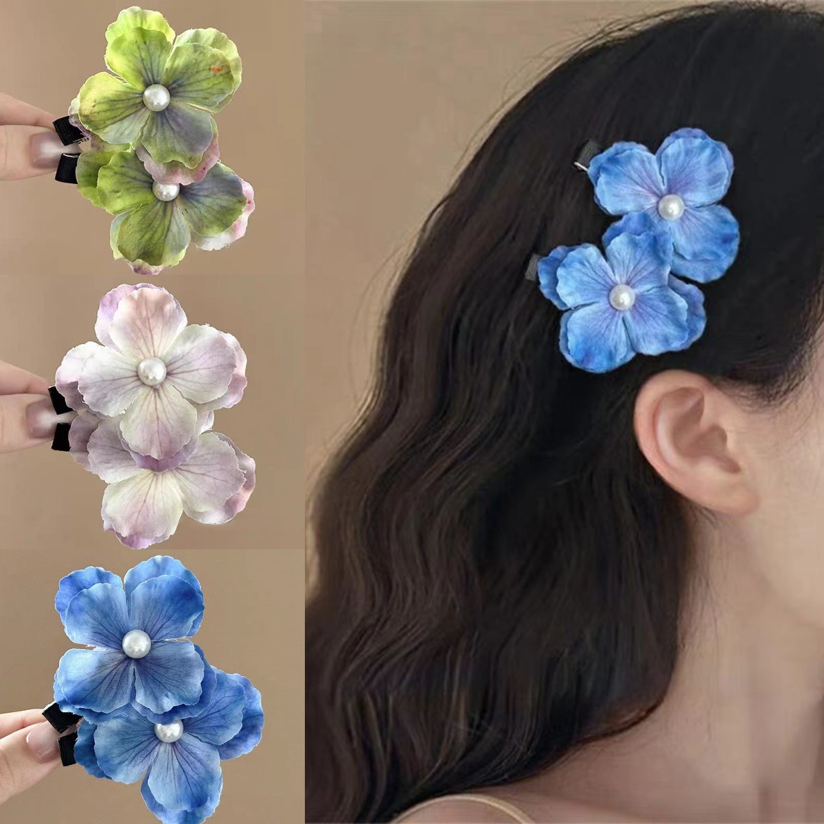 油画绣球花发夹女仿真花朵发夹边夹侧边碎发神器气质头花头饰发饰