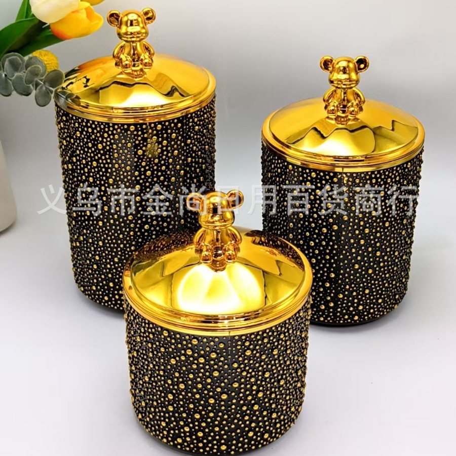 Plastic bear lid rice bead round transparent solid color storage jar, professional sealed jar for kitchen and living room, color box set Specification image