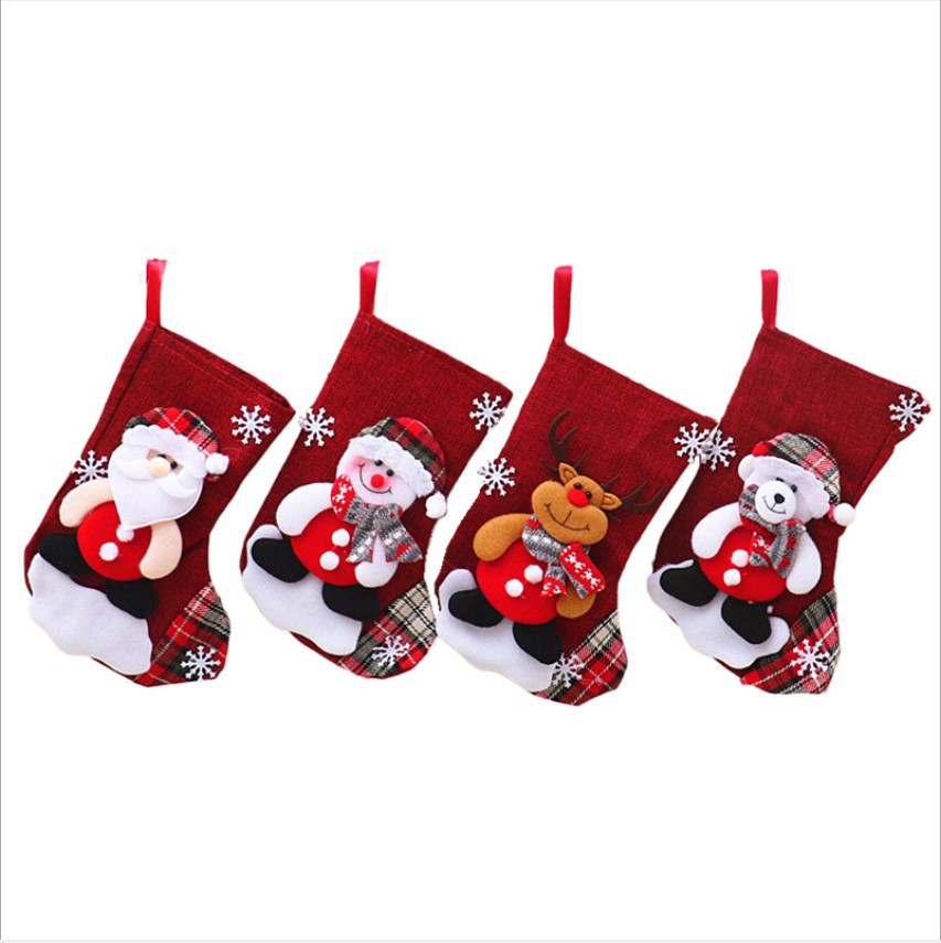 New Cross-Border Medium Linen Christmas Stocking Christmas Decorations Christmas Gift Bag Gift Bag Christmas Hanging Socks Item Picture