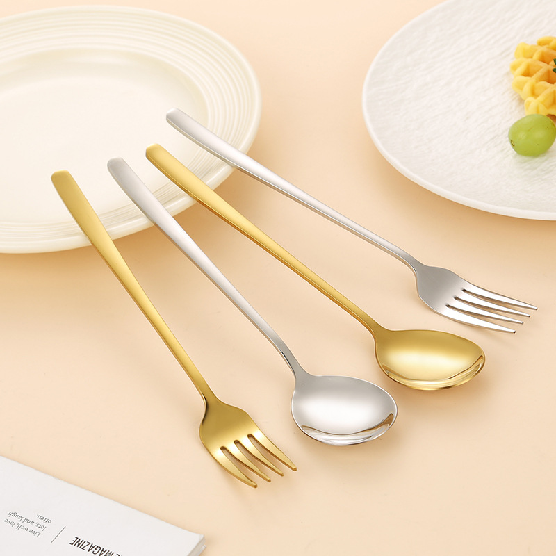 304不锈钢韩式勺韩式叉加厚长柄家用吃饭喝汤勺调羹搅拌勺甜品勺