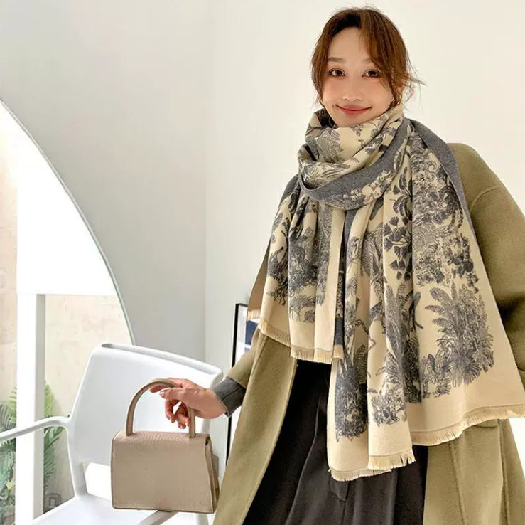 Flower And Bird Picture Elegant Air-Conditioned Room Shawl Scarf Scarf With Imitation Cashmere All Things Bright Office Shoulder Summer details Picture