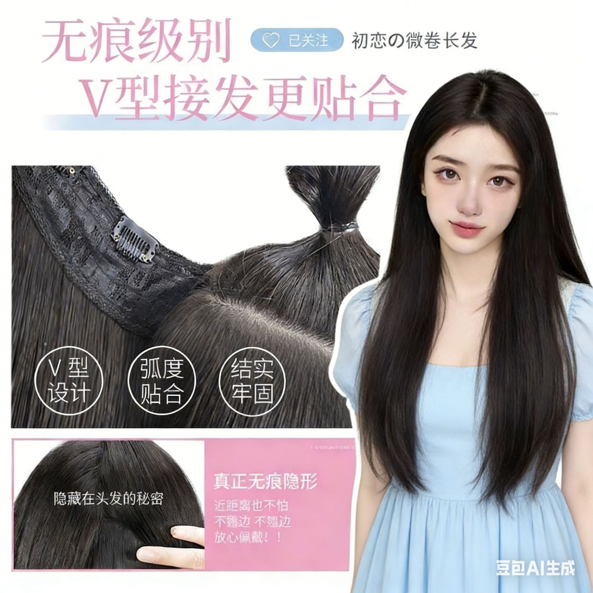 假发女长发一片式仿真发蓬松增发量长直发接发无痕隐形微卷假发片 Application Scenario
