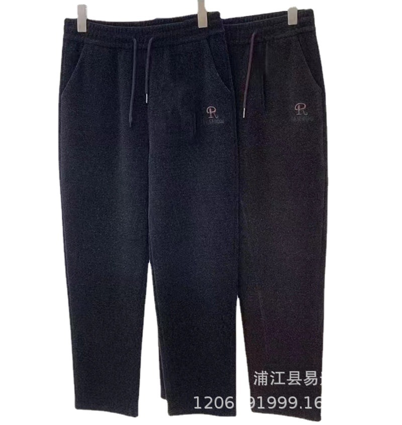 秋冬新款中老/呢子小脚休闲白底实物图