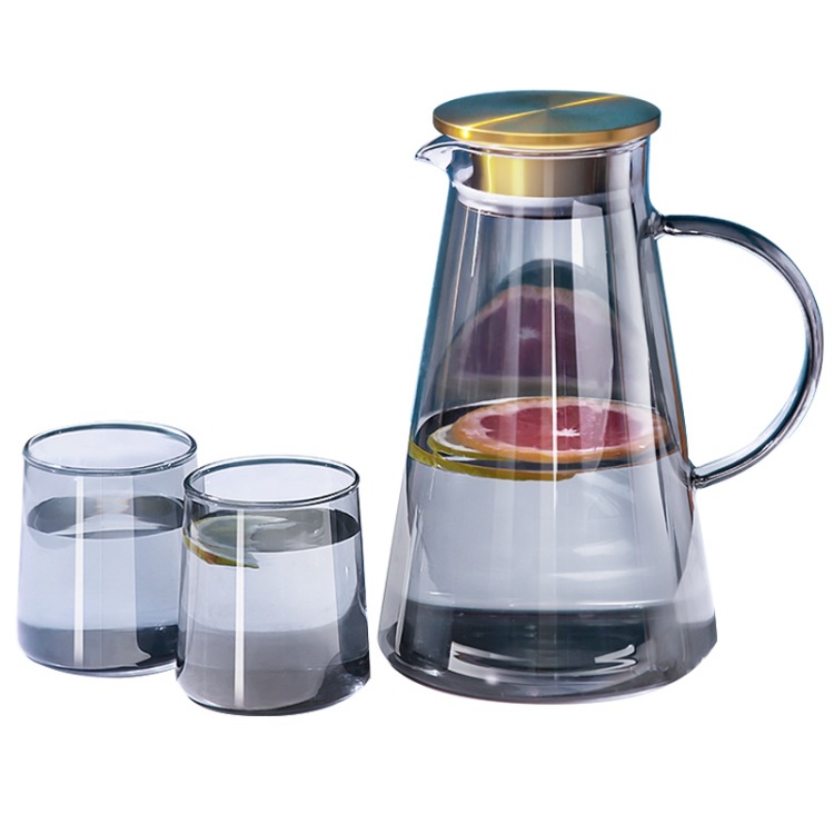High-appearance-level glass cold water bottle, refrigerator cold water bottle, cold water bottle, high-temperature resistant household glass water cup and water set Item Picture