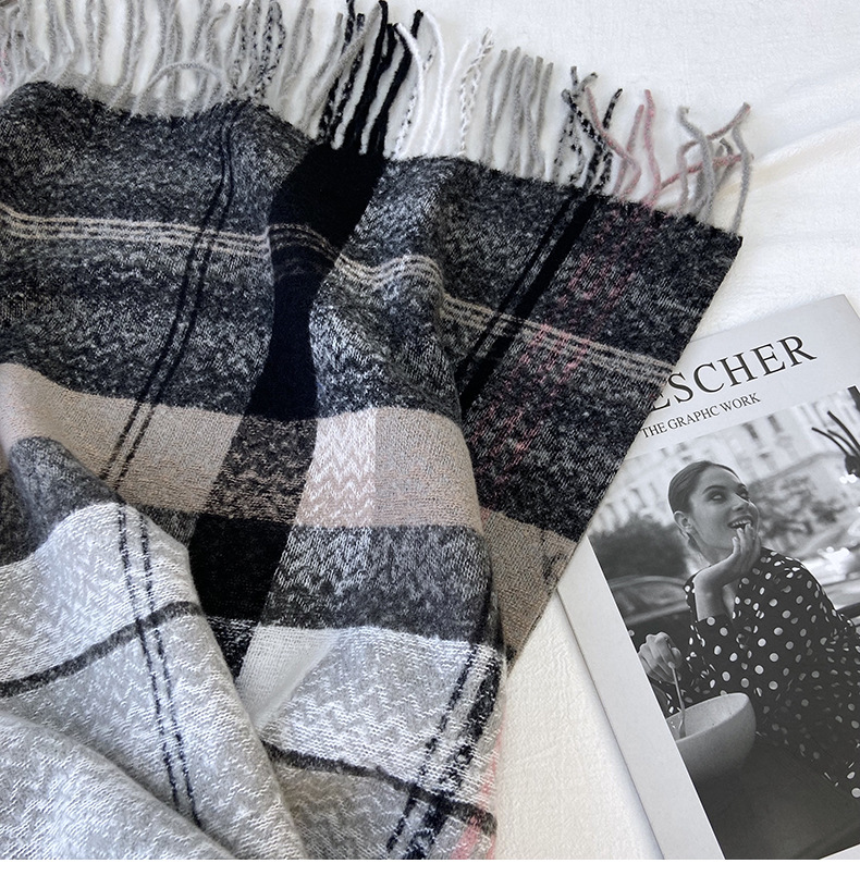 围巾女秋冬季跨境高级感仿羊绒格子流苏披肩学生加厚保暖围脖批发详情20