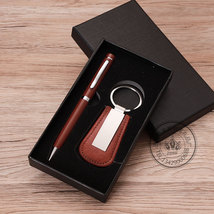 棕色PU钥匙扣套装 笔礼品 企业公司员工活动赠送礼品套装 批发