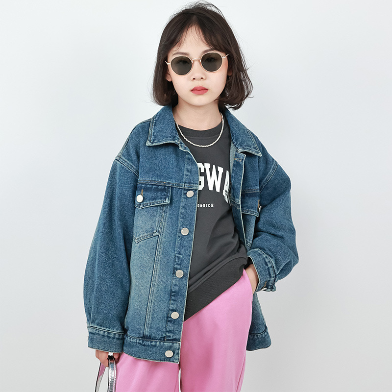 儿童牛仔外套女童纯棉上衣聪小妹2022秋季新品韩版童装磨砂潮流款