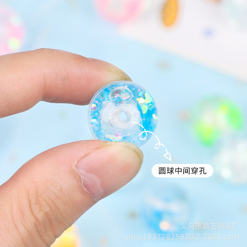 Acrylic straight-hole sand ball pendant, night light sheet perforated diy bracelet, mobile phone chain accessory material Specification image