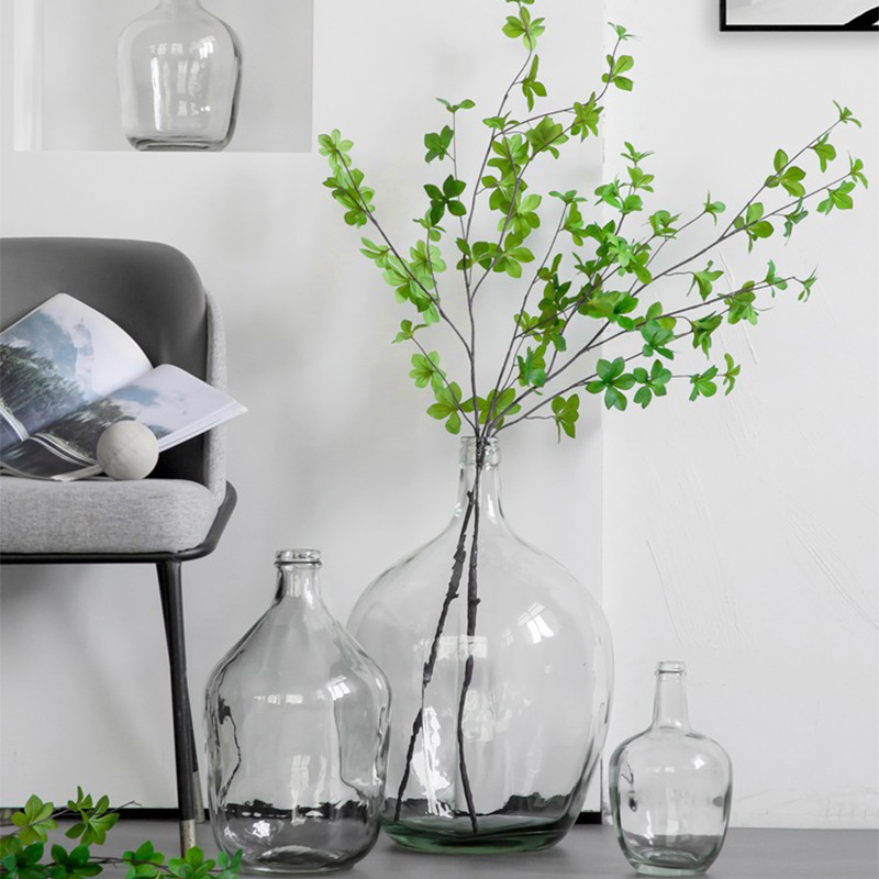 ins simple Japanese-style transparent glass large vase, flower arrangement, living room dining table, hydroponic flower vase decoration, Nordic glass vase