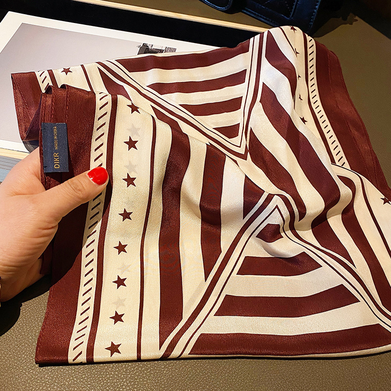 Striped Double Sided Silk Scarf New 100% Mulberry Silk Long Scarf Women All Fashion Decorative Small Scarf details Picture