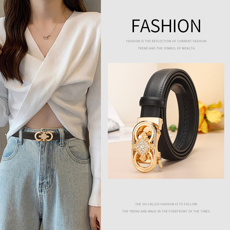 腰带女士新纯牛皮中国结自动扣简约韩版装饰裤带裙裤高级感腰带女