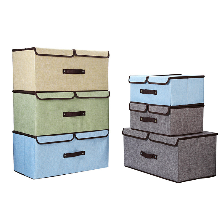 Caja de almacenamiento de ropa de algodón y lino con doble cubierta Specification image