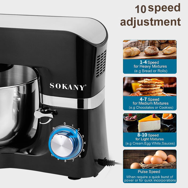 跨境热卖SOKANY270揉面机多功能家用和面机6.5L厨师机Stand Mixer详情图4