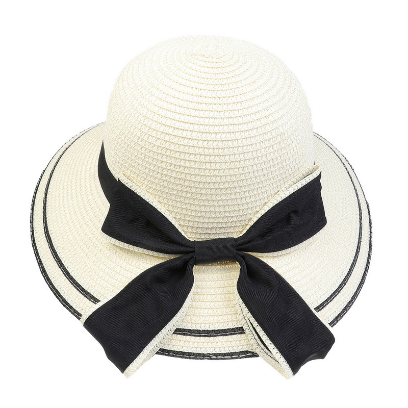 Summer Female Bow Straw Hat Cross Border Hot Selling Visor Hat Summer Travel Mountaineering Face Visor Spot Batch details Picture