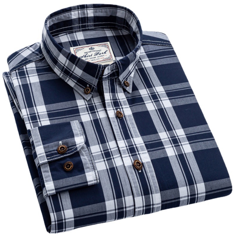 JR's new spring and autumn casual pure cotton carbon checkered slim-fit shirt for men, a trendy long-sleeved shirt for young men Item Picture