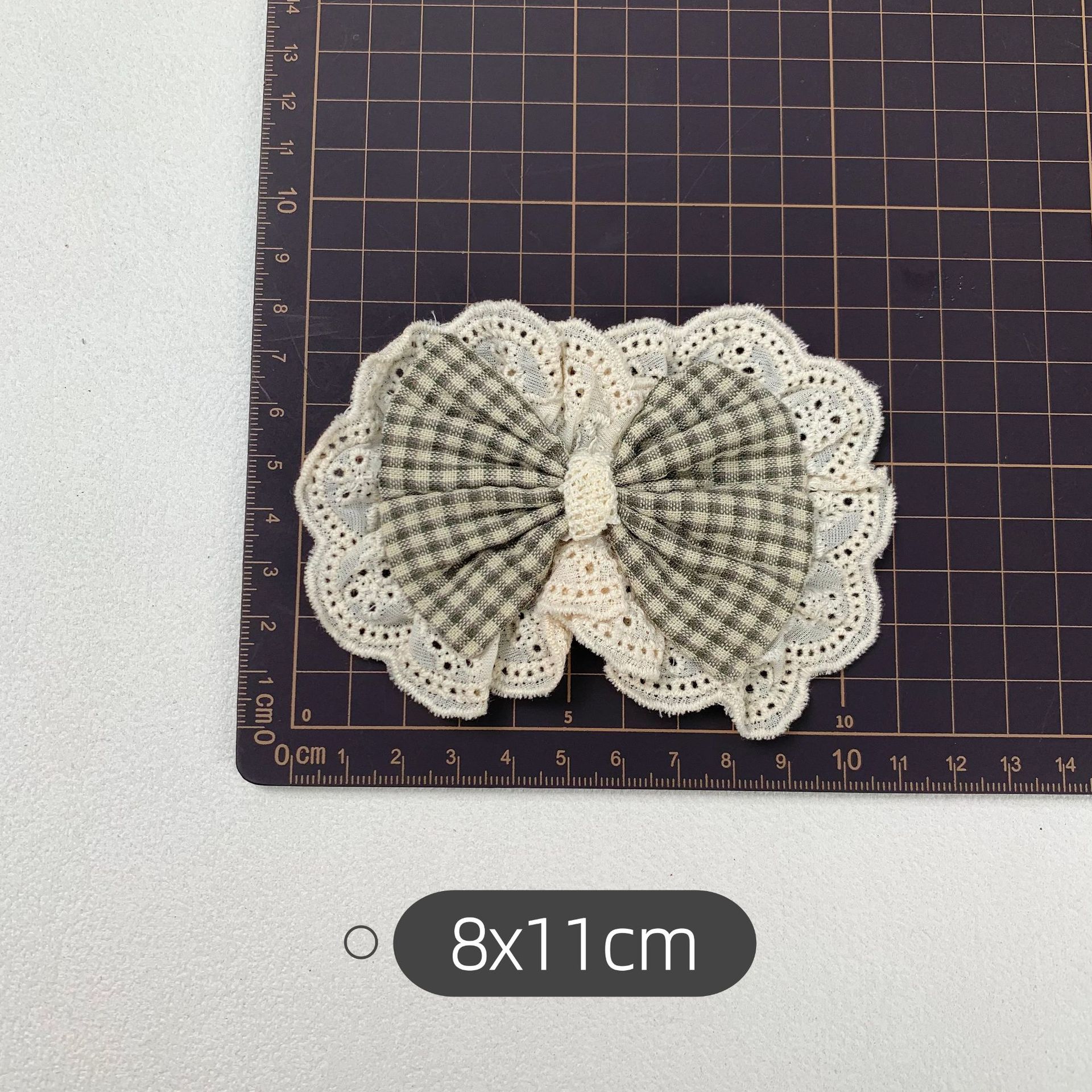 French retro large lace trim, checkered, bow patchwork, DIY hair accessories, hair clips, brooches, clothing, bags and accessories details Picture