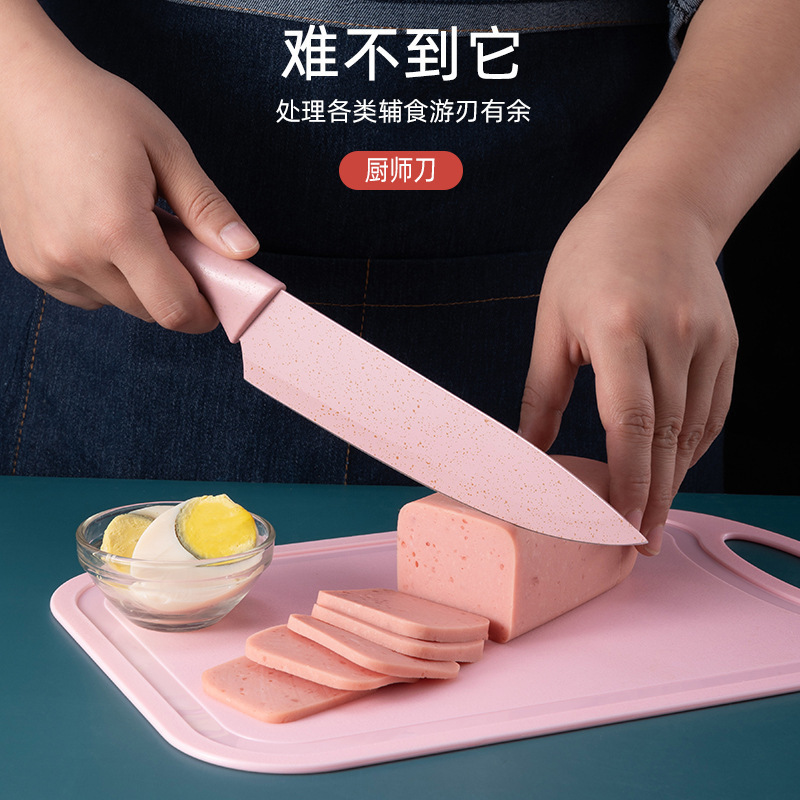 A set of six-piece colored kitchen knives made from wheat straw details Picture