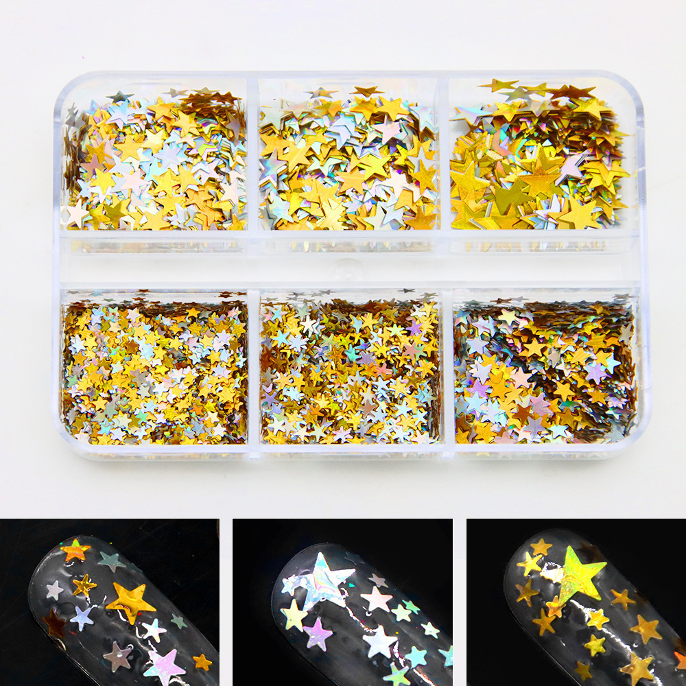 爆款DIY五角星金银亮片异型镭射美甲金葱粉指甲装饰闪片批发美容彩妆美甲饰品详情7