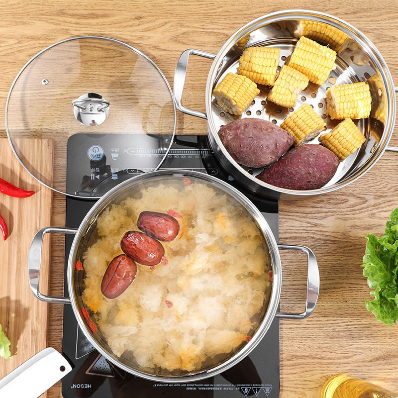Chaozhou Hufa Stainless Steel Set Cookware wholesale, double-bottom cross-border ten-piece set, small milk pot, large capacity soup pot details Picture