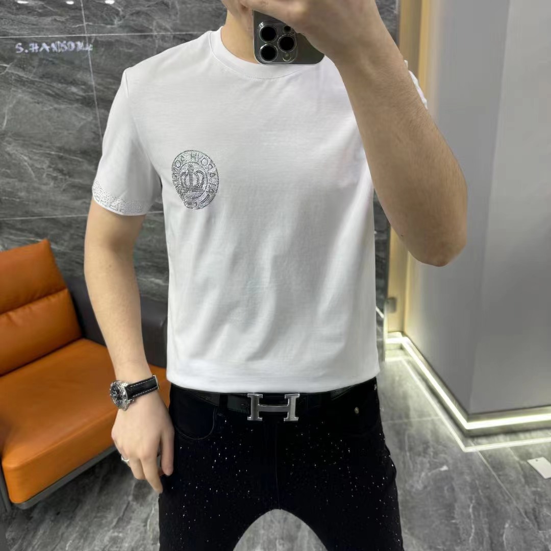 68082 European Station Men's Summer New Collection: Thin short-sleeved, round-neck, elastic, breathable, half-sleeved, slim and fashionable T-shirt Specification image