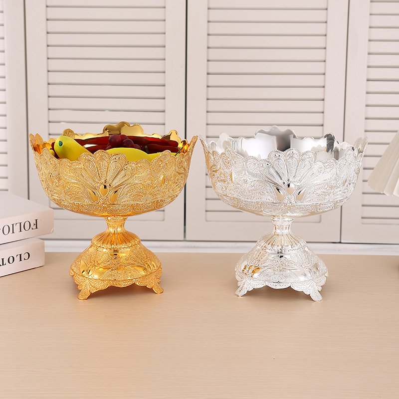 European Metal Gold Silver Fruit Tray Modern Home Living Room Coffee Table Creative Light Luxury Snacks Candy Bowl Fruit Bucket