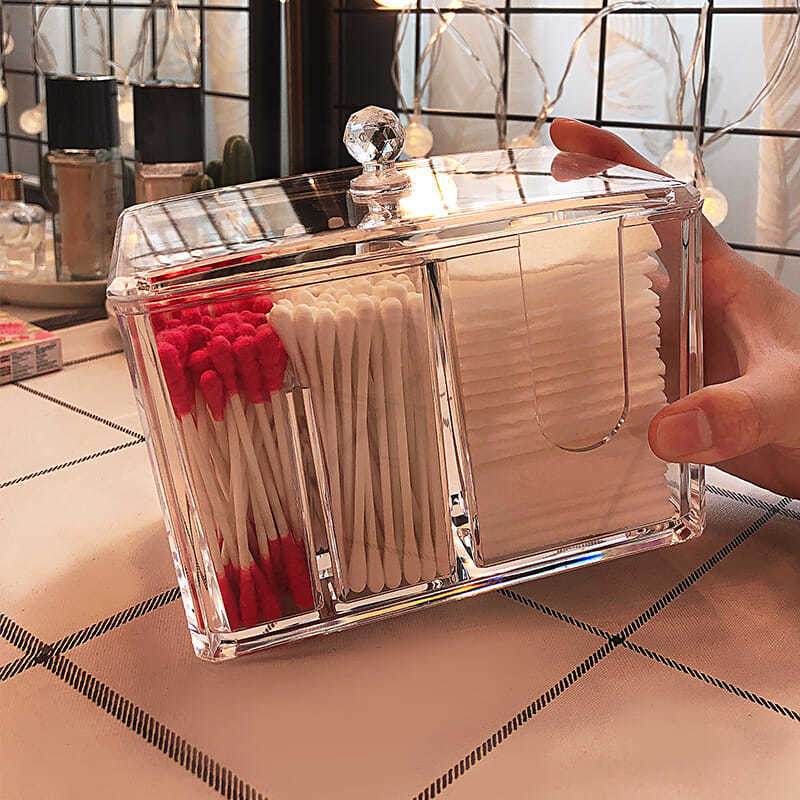 Makeup cotton storage box, cotton swab box, dressing table, makeup dust-proof lipstick, transparent acrylic multi-functional makeup remover cotton box details Picture