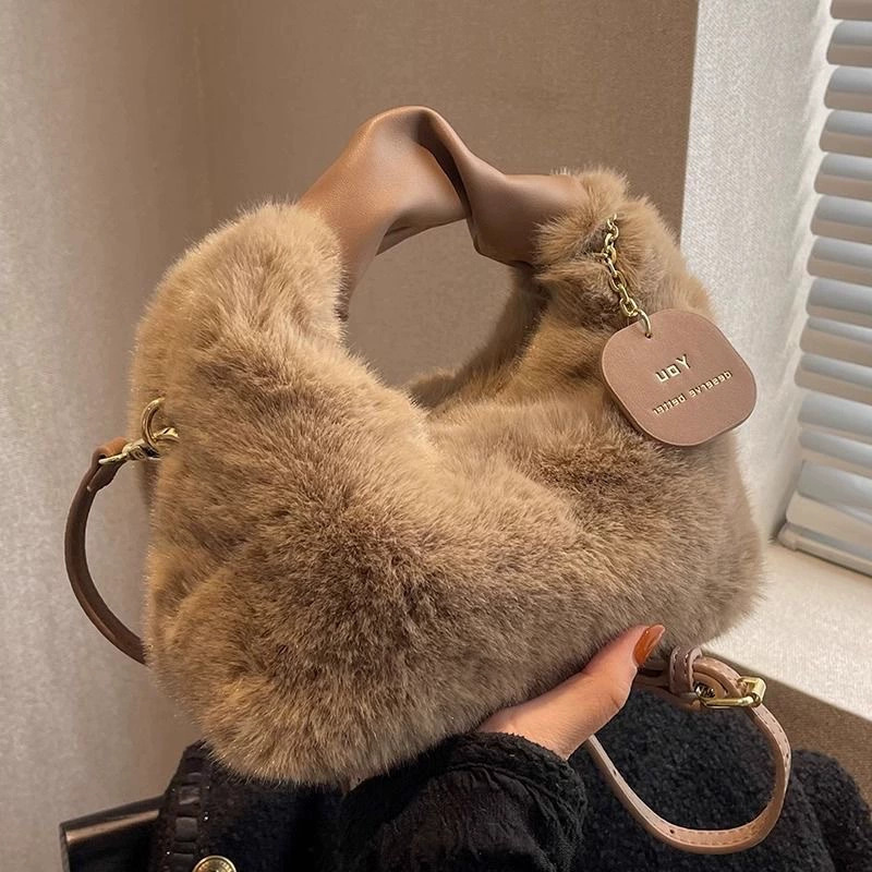 毛绒手提包包女2024新款时尚秋冬质感毛毛包百搭小众链条斜挎包详情14