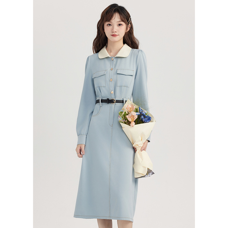 Factory direct sales 2024 Autumn New style French chic Chanel-style contrasting color lapel long-sleeved dress HUA8423 Specification image