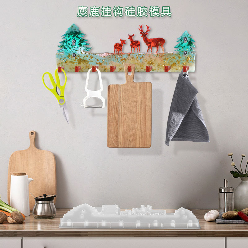 diy crystal resin hook plate mold, reindeer Christmas tree wall storage rack, key hook silicone mold Specification image