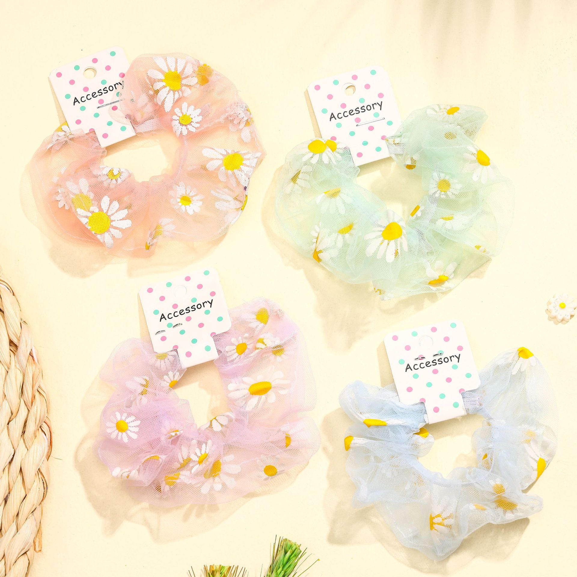 Spring And Summer New Children's Mesh Small Daisy Large Intestine Korean Version Of Fat Sausage Hair Circle Girl Ins Organza Head Rope