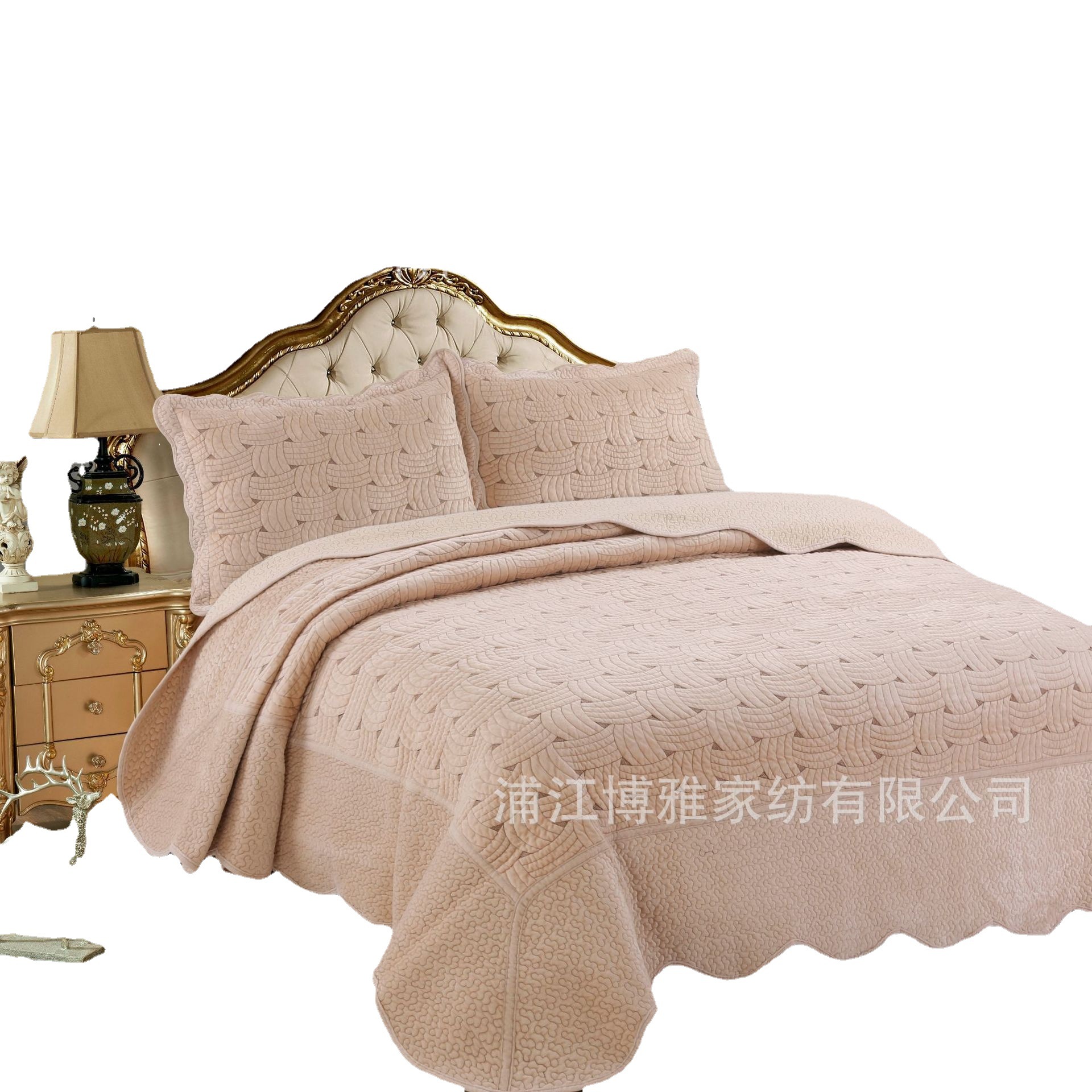 Wholesale of American-style solid-color cotton-padded thickened quilted bed covers, three-piece set, comfortable and skin-friendly thin quilted quilted quilts exclusively for cross-border supply Item Picture