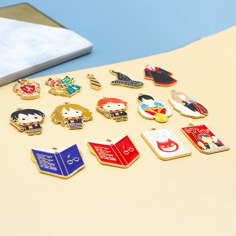Cartoon Magic Academy Diy Accessories Magic Book School Uniform Badge Necklace Alloy Dripping Oil Key Chain Pendant details Picture