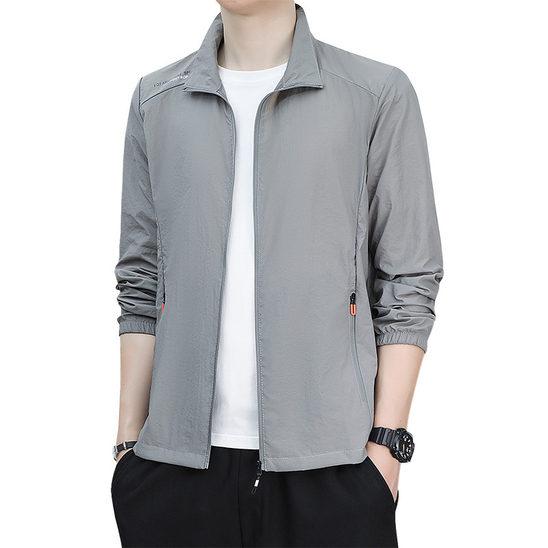 Men's ultra-thin breathable ice silk summer fishing sun-protective clothing, men's skin windbreaker, stand-up collar cardigan Item Picture