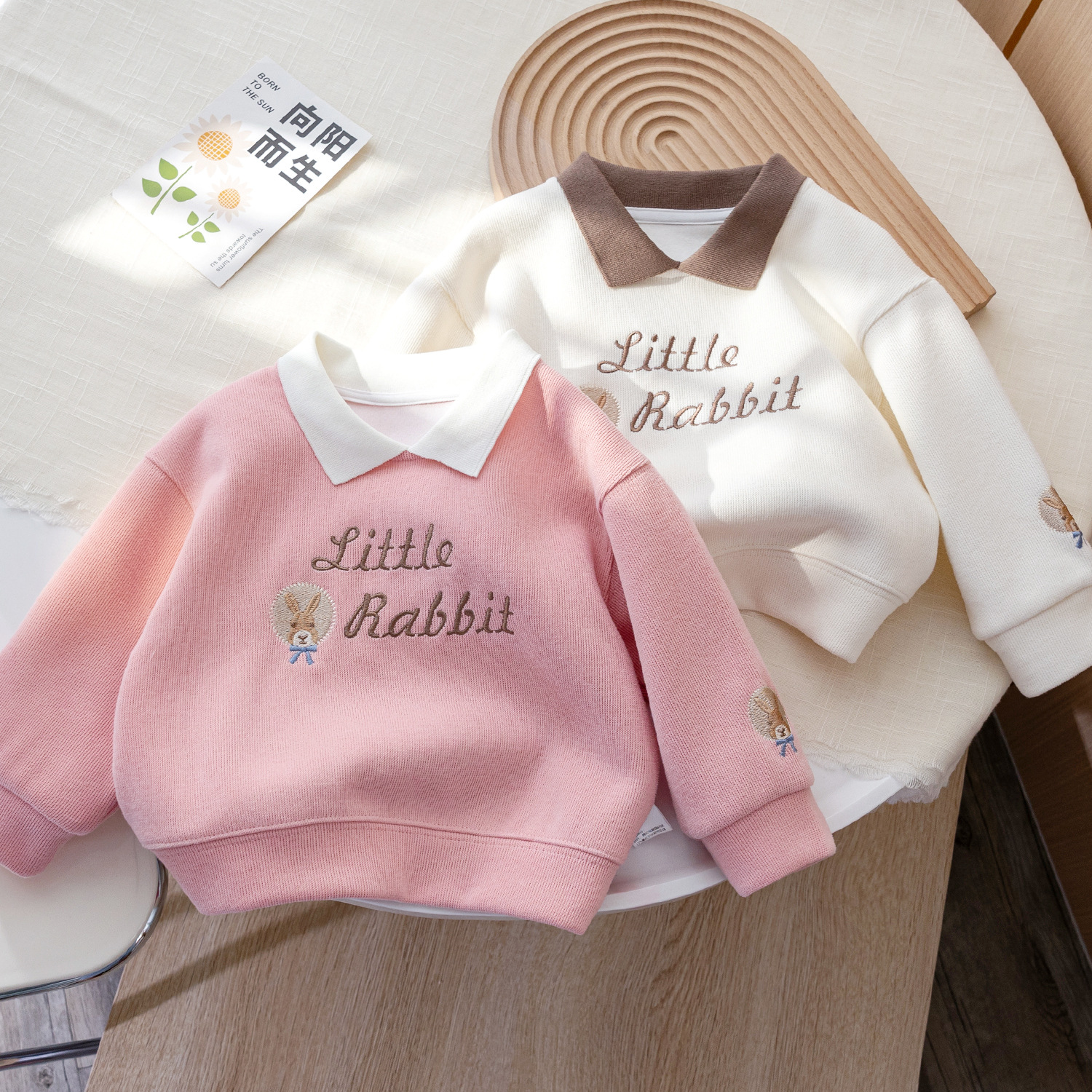A new Korean-style rabbit-embroidered hoodie for girls in autumn 2024, a stylish top for babies in spring and autumn