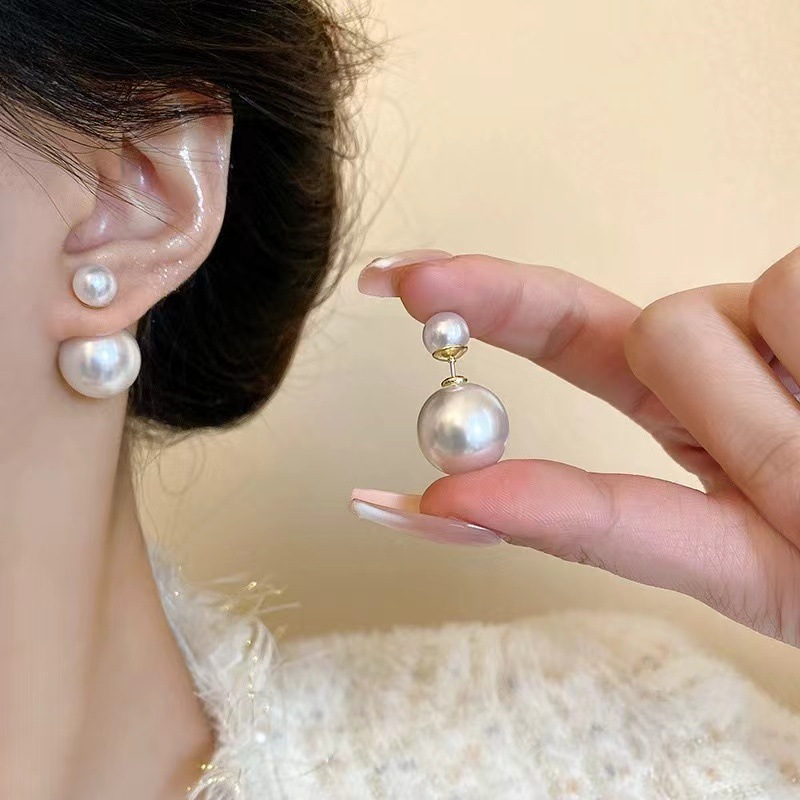 Shi Family's double-headed pearl stud earrings, large pearl stud earrings, women's high-end Internet celebrity style, double-sided pearl earrings, versatile for commuting