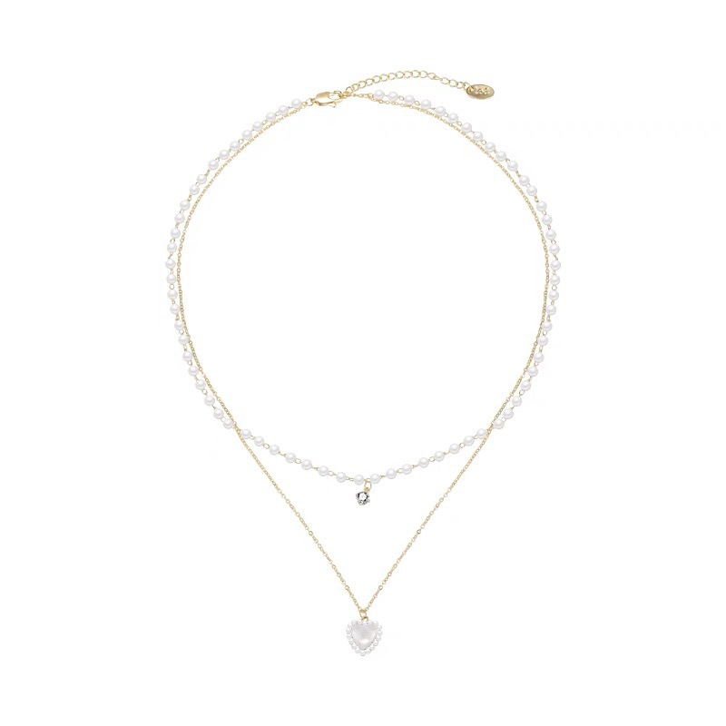Summer pearl double-layer heart-shaped necklace for women, light luxury high-end design, niche layer-and-wear exquisite collarbone chain necklace, ins Item Picture