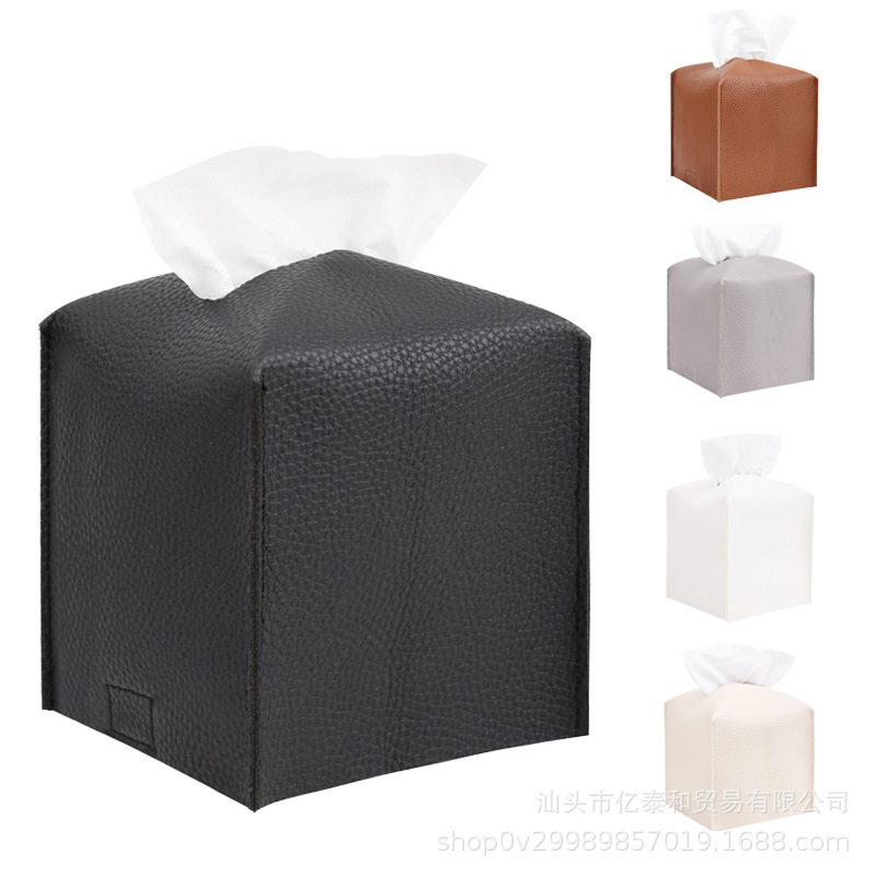 Cross-border pu leather tissue box 5in large lychee pattern tissue box Roll paper paper square tissue Amazon