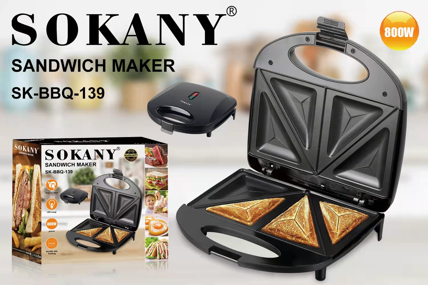 sokany 139 multifuncional máquina de gofres de bolo campana máquina de desayunos sándwiches pequeña máquina de muffins máquina de pasteles
