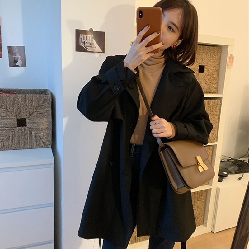 Black Trench Coat Women's Long Small 2023 Spring And Autumn New Korean Chic Style Trench Coat Application Scenario