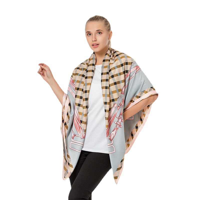 Wholesale of new Spring/Summer 2022 printed trendy square scarves, satin imitation silk, stylish and fashionable scarves, women's shawls and scarves Item Picture