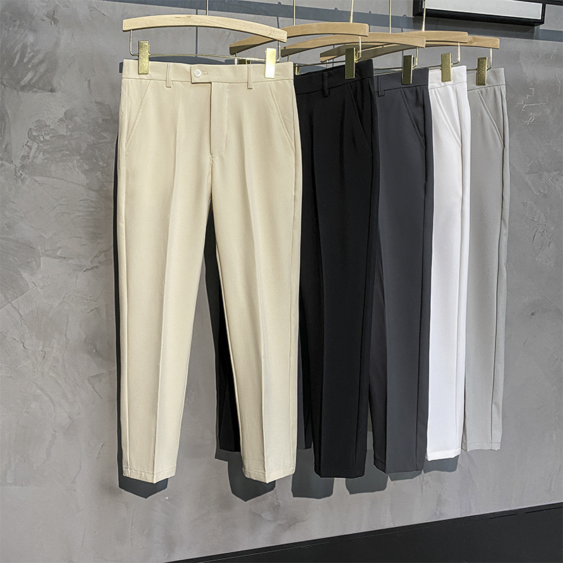 The men's spring and summer straight-leg, form-fitting 9-inch suit pants are trendy and versatile. They are large-sized, ironed casual trousers details Picture