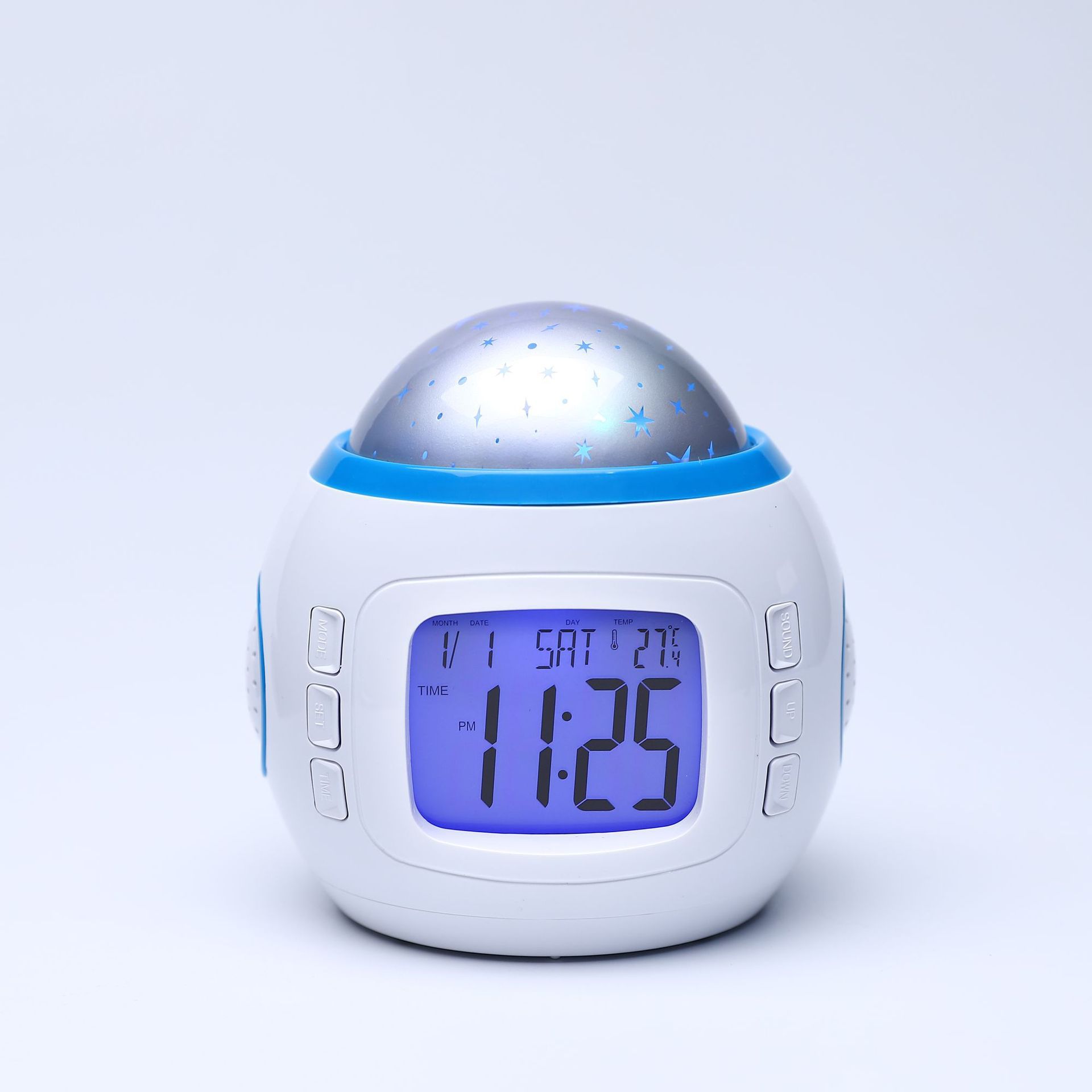 Creative alarm clock, starry sky perpetual calendar clock, seven-color projection clock, starry sky small alarm clock, children's music clock details Picture