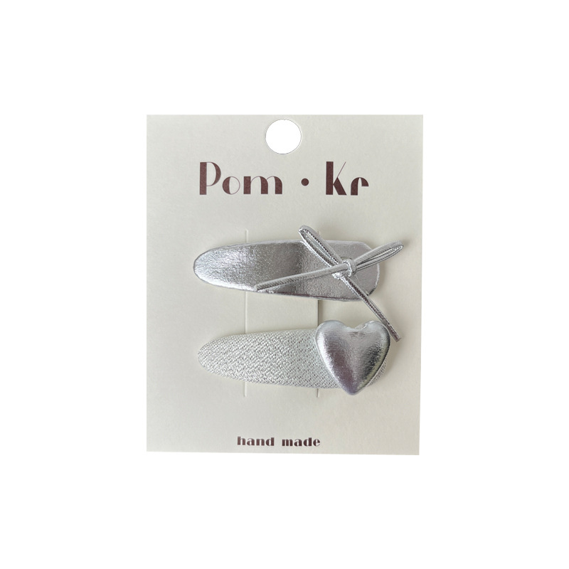 New Korean-style silver leather bow hair clips and hairpins, a high-end girl's versatile bangs hair accessory Item Picture