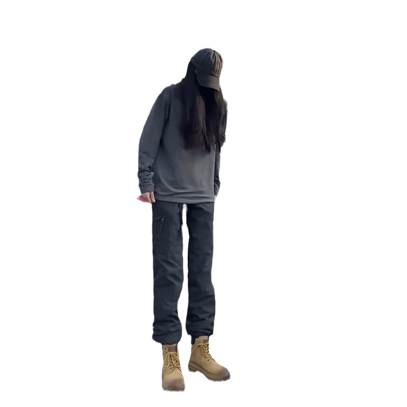 美式机能风冲锋裤男款春秋季速干抽绳束脚裤子户外工装徒步登山裤白底实物图