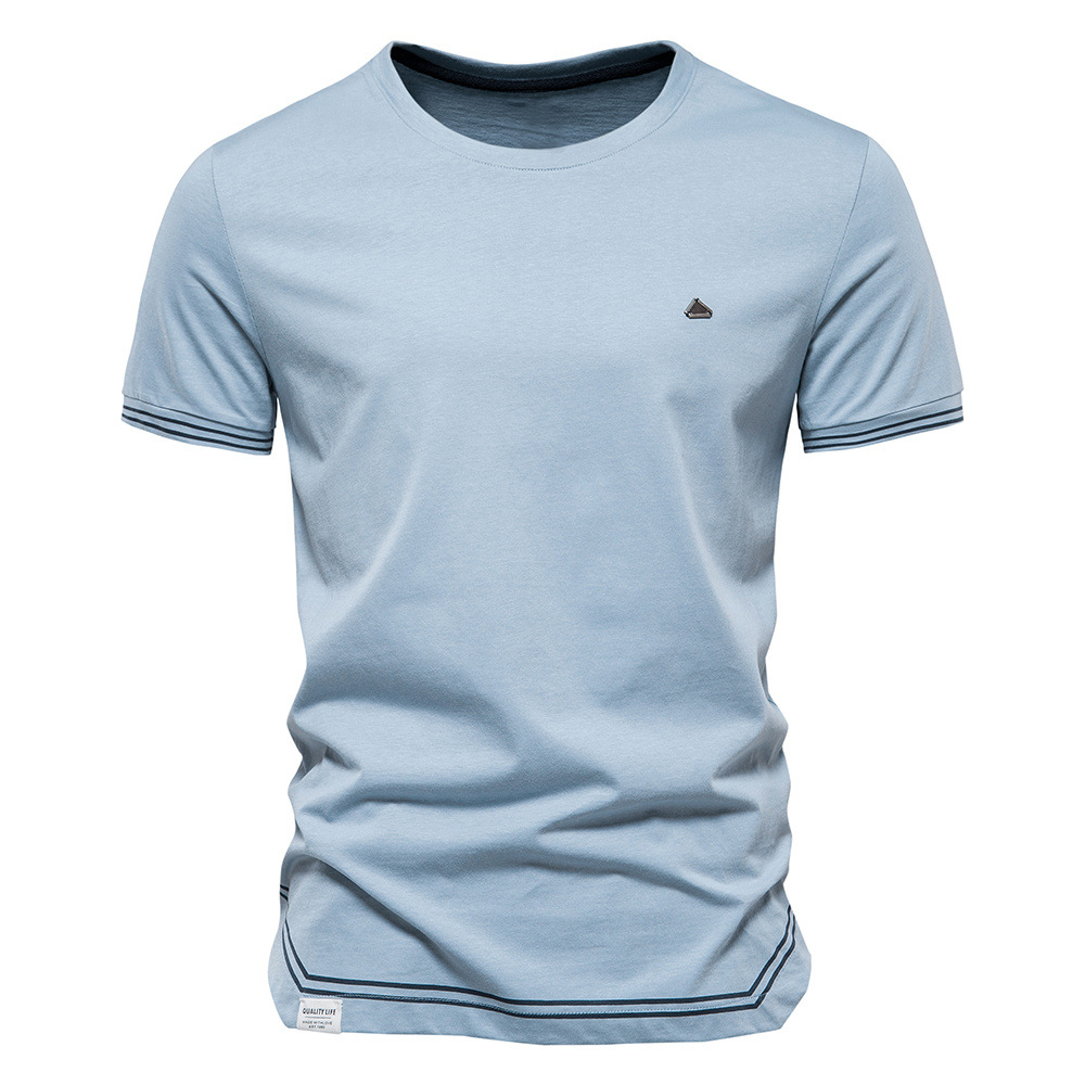 A heavyweight cross-border men's short-sleeved sporty trend for summer, a new all-cotton high-end business casual solid-color T-shirt and top for young people