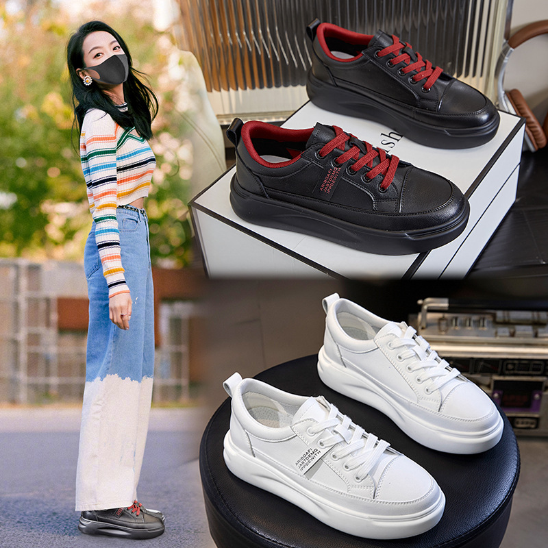 真皮小白鞋2025春季新款单鞋厚底女鞋平底鞋休闲鞋女式板鞋shoes