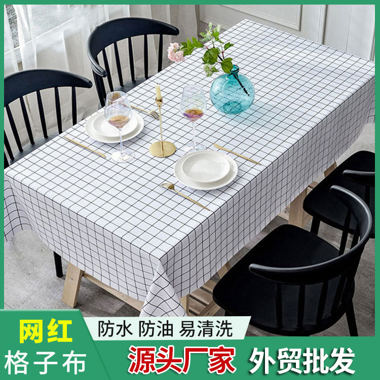 Cross-Border Foreign Trade Ins Wind Nordic Check Waterproof Tablecloth Pvc Oil Hot Oil Table Mat Household Tablecloth