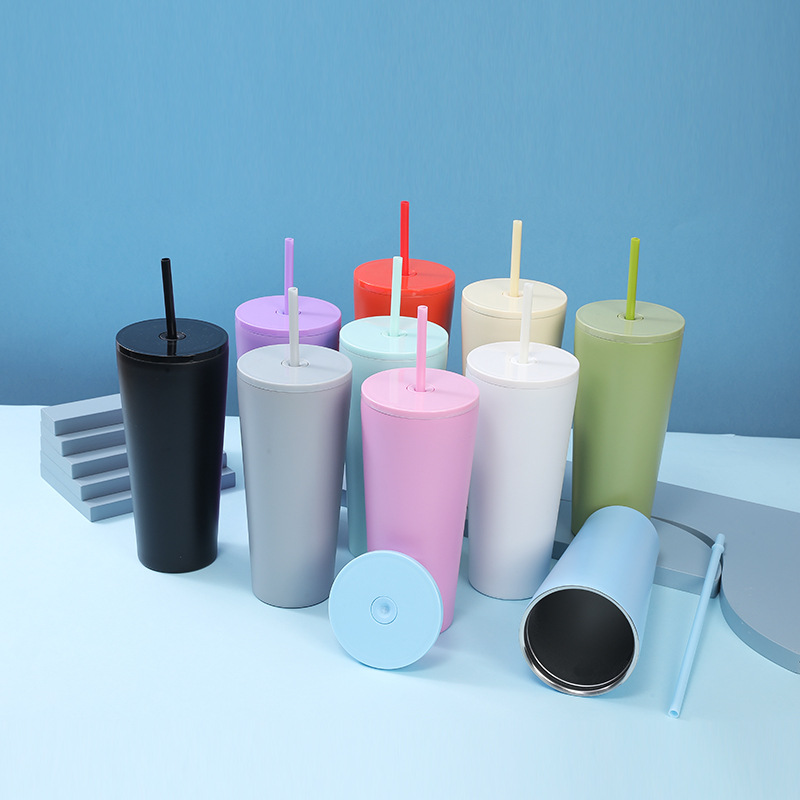 跨境新品304不锈钢保温吸管杯便携简约大容量女生咖啡杯双层水杯